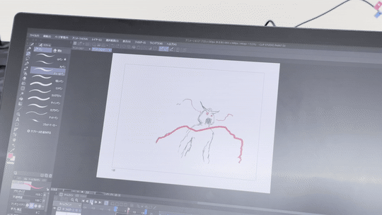 アニメフェス仙台で描かれたむすび丸の GIF アニメ例 (デジタル作画体験)