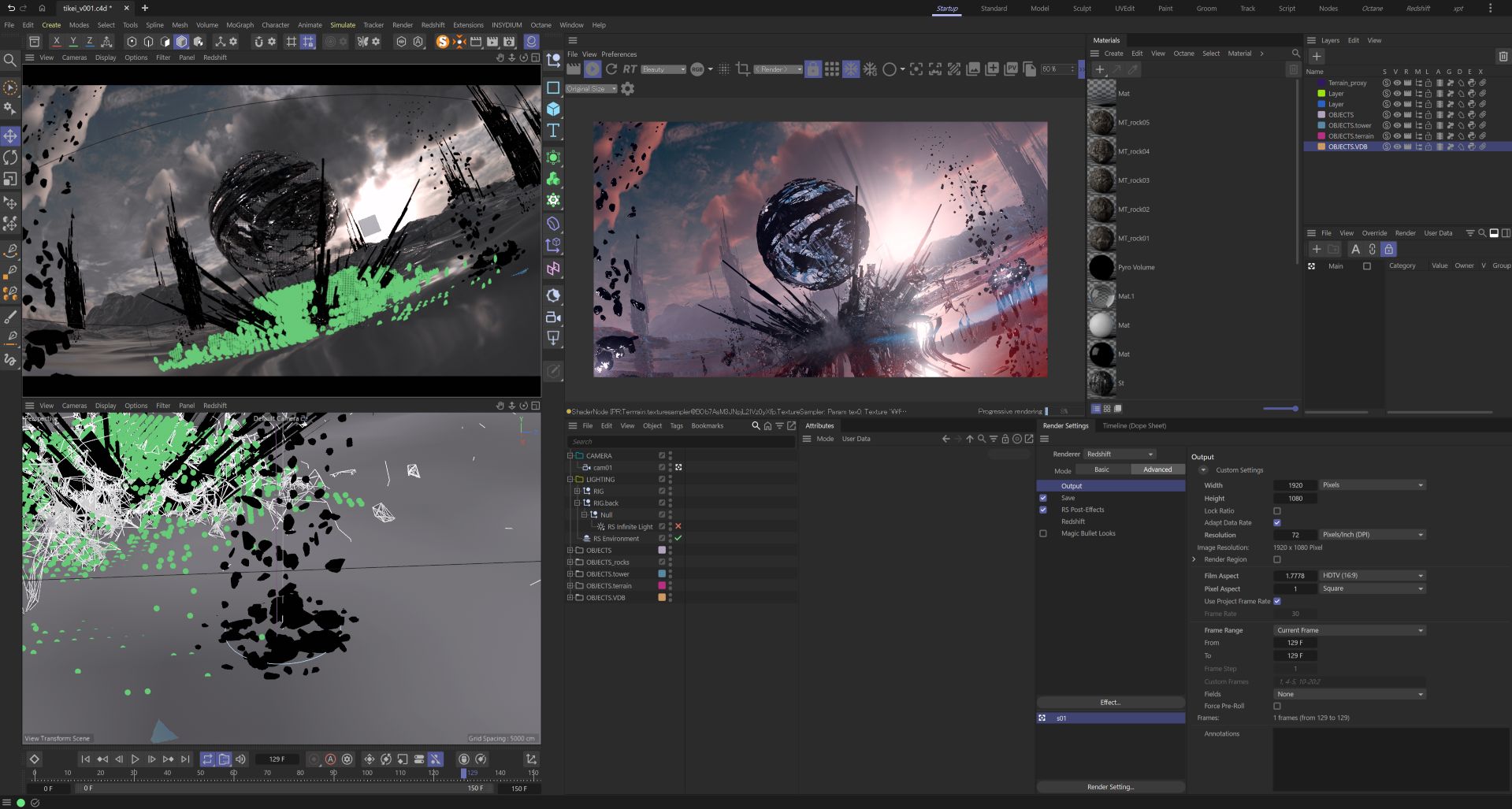 重いエフェクトを含むCG制作画面 - 雲や爆発などのシミュレーション処理